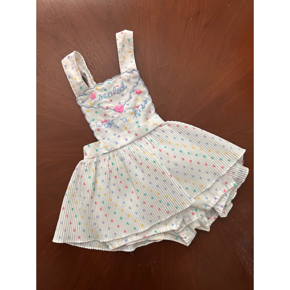 Vintage Mayfair Baby Girls Heart Print Sunsuit Sealed With A Kiss White 12M